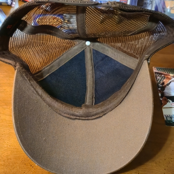 Leather And Wicker Cowboy Longhorn Snapback Hat Tan and Brown Mesh Trucker Cap - Picture 5 of 8